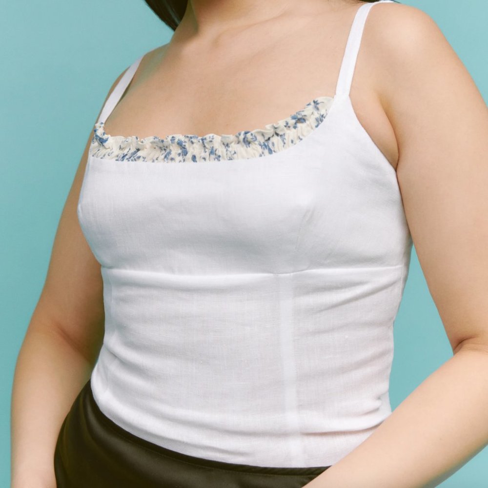 Reformation Cari Linen Top White Ruffle Size 0